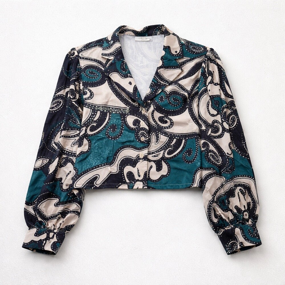 Mulla 2 Piece Outfit Set Womens M Abstract Swirl Cropped Shirt & Shorts - Picture 5 of 8